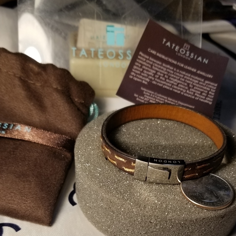 Host Pick! New TATEOSSIAN Men's Leather Steel Bracelet - Picture 3 of 7